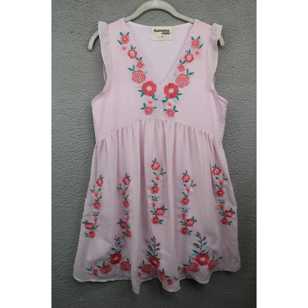 Savannah Jane Pink Embroidered Sheer Chiffon Dress-Lined-Small-Cottagecore